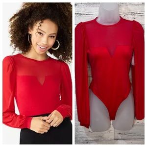 SO Red Notched Front Sheer Bodysuit Size S